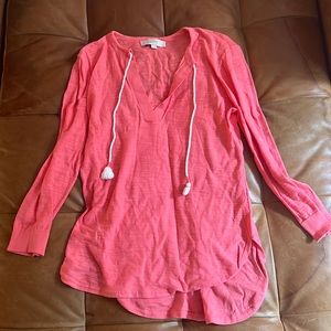 Ann Taylor Loft Pink Cotton Long Sleeve Top